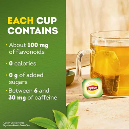 Lipton Signature Blend Green Tea Bags – Home Office Focus Drink, Low Caffeine for Afternoon Work