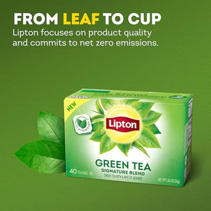 Lipton Signature Blend Green Tea Bags – Home Office Focus Drink, Low Caffeine for Afternoon Work