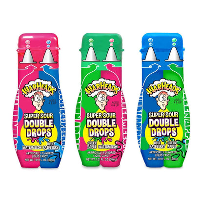 WARHEADS Super Sour Double Drops Liquid Sour Candy – Camping and Hiking Trail Snack with Resealable Squeeze Bottles, Assorted 3 Pack