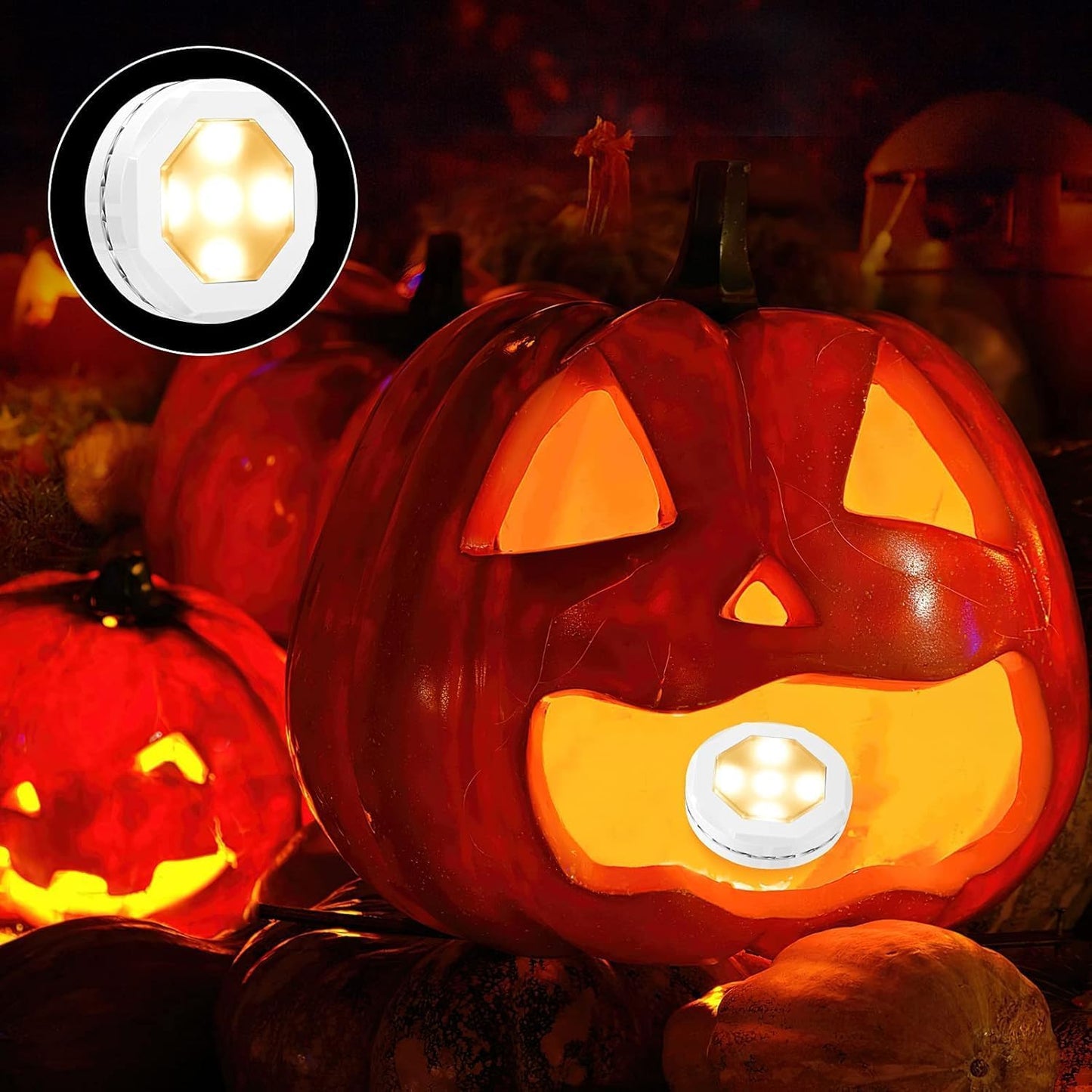 Litake Flameless Jack-O-Lantern Lights 3-Pack, Battery Operated LED Pumpkin Lights with Timer for Pet and Child Safe Halloween Decor