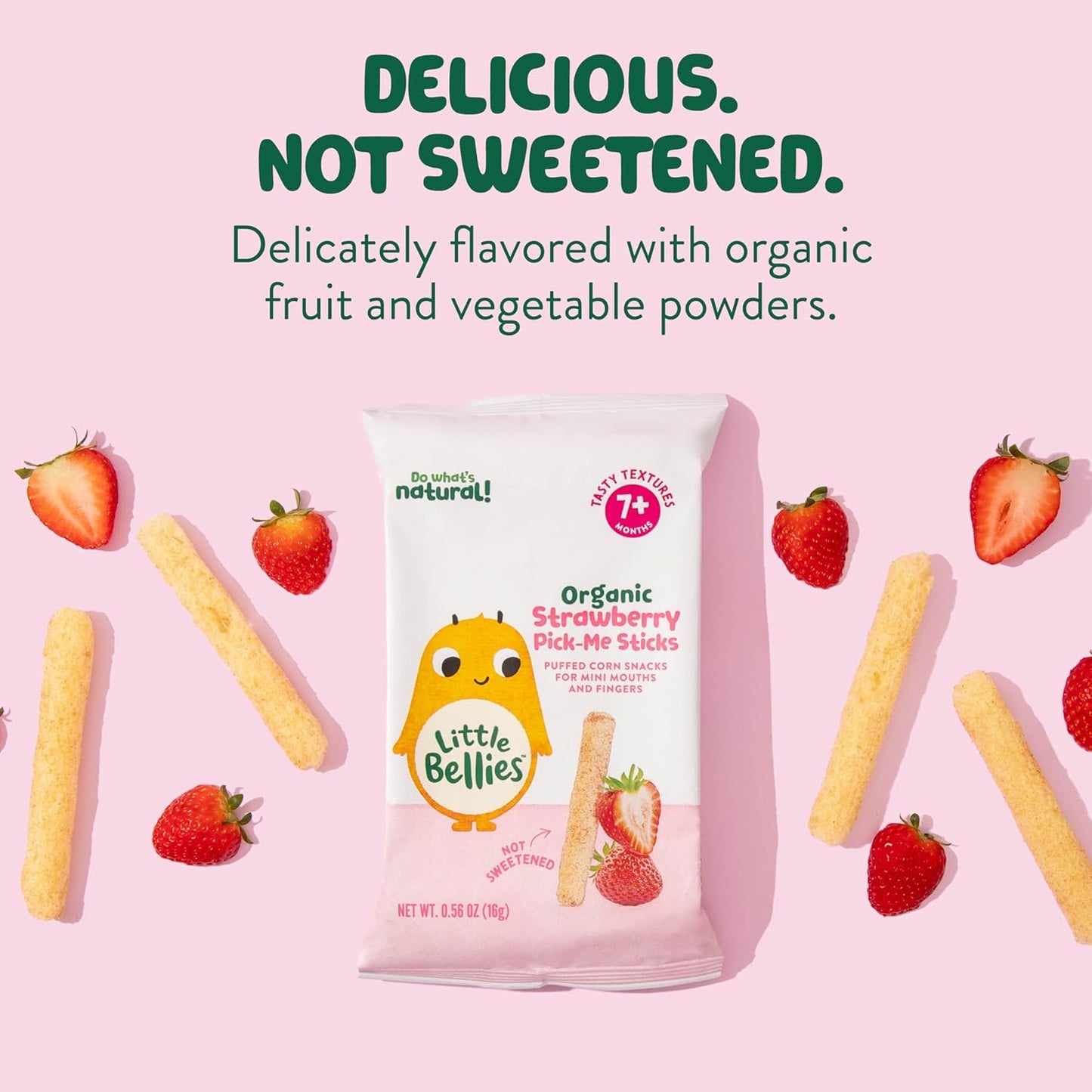 Little Bellies Organic Strawberry Pick-Me Sticks – Choking-Safe Soft Melt Texture for Self-Feeders