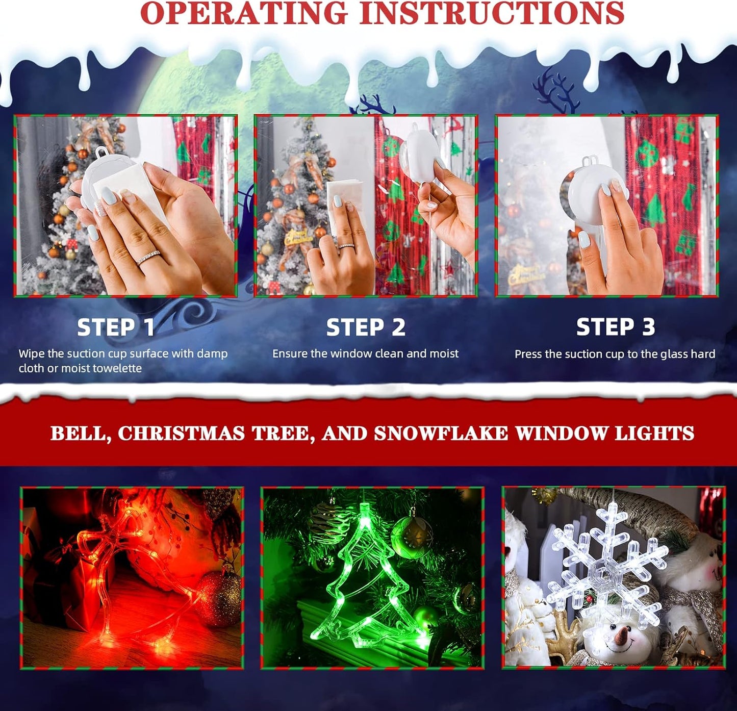 LOLStar Christmas Window Lights – Safe 3-Pack for Kids Bedroom, Nursery, and Playroom Holiday Decor
