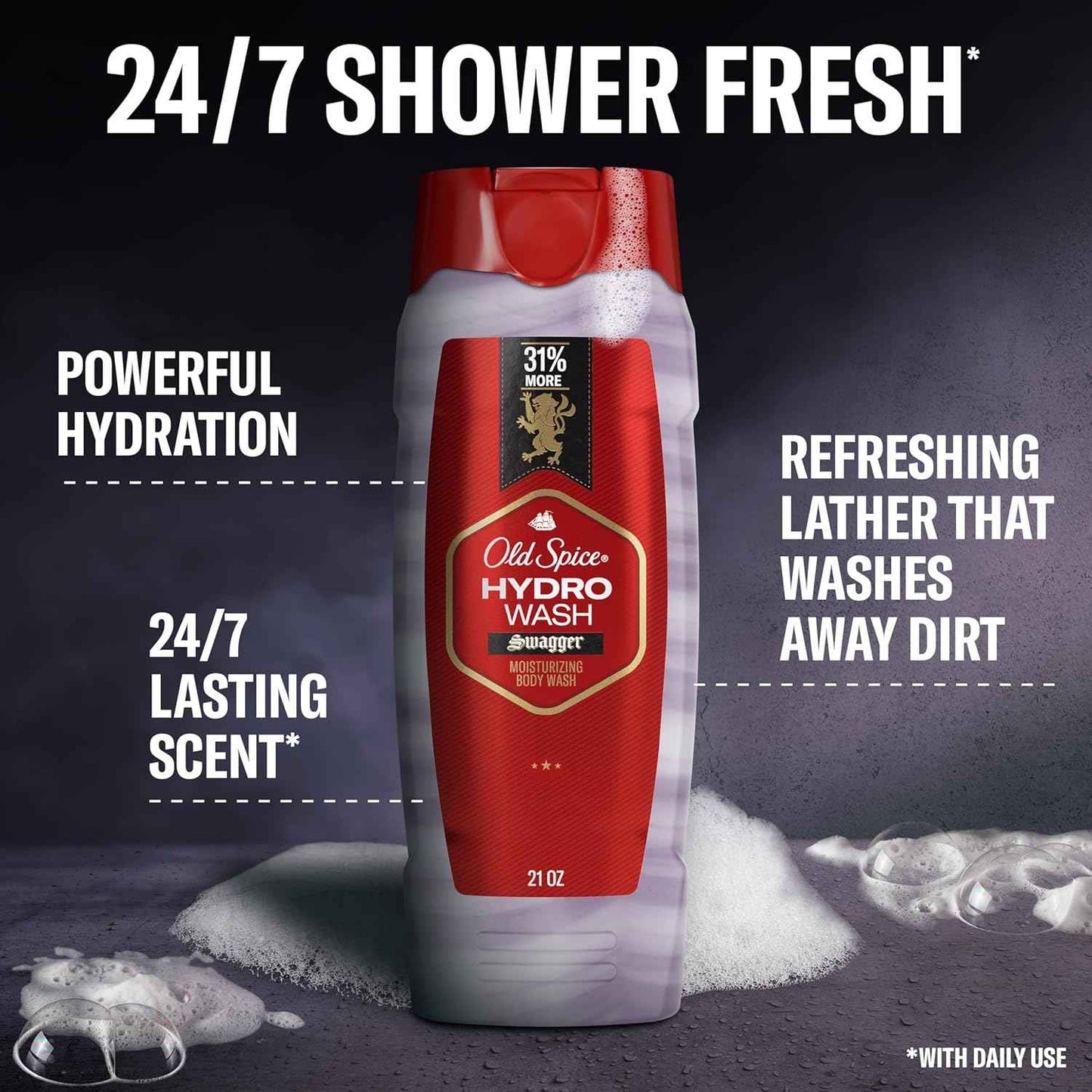 Old Spice Hydro Wash – Nightly Wind-Down Body Cleanser for Men, Swagger Scent for a Calming Shower Ritual
