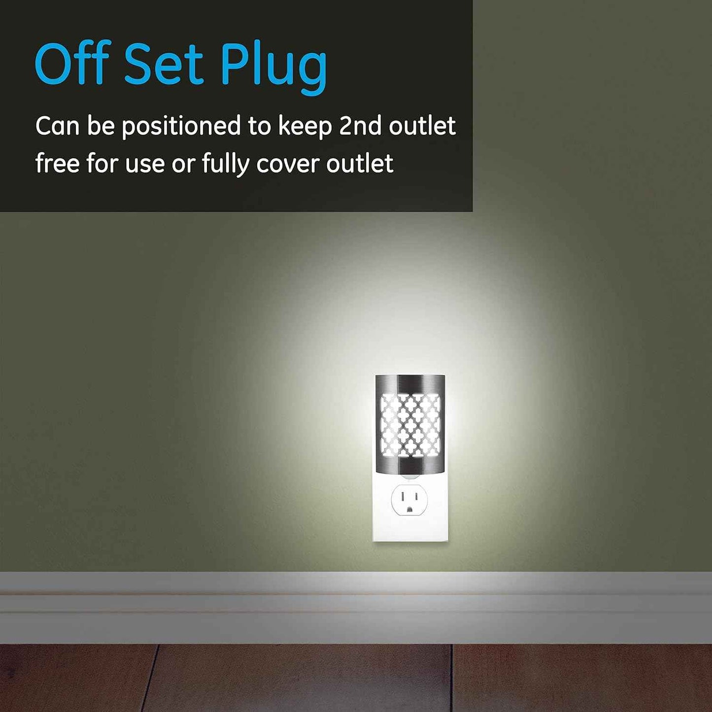 GE CoverLite Moroccan LED Night Light, Brushed Nickel Plug-in Decor for Bedroom and Living Room, Dusk to Dawn Wall Outlet Accent Light, 2 Pack