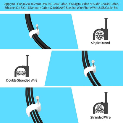 Cable Clips – Child-Safe Wall Wire Management for Hallways and Baseboards, 4mm 6mm 8mm 10mm Steel Nail Cord Holders