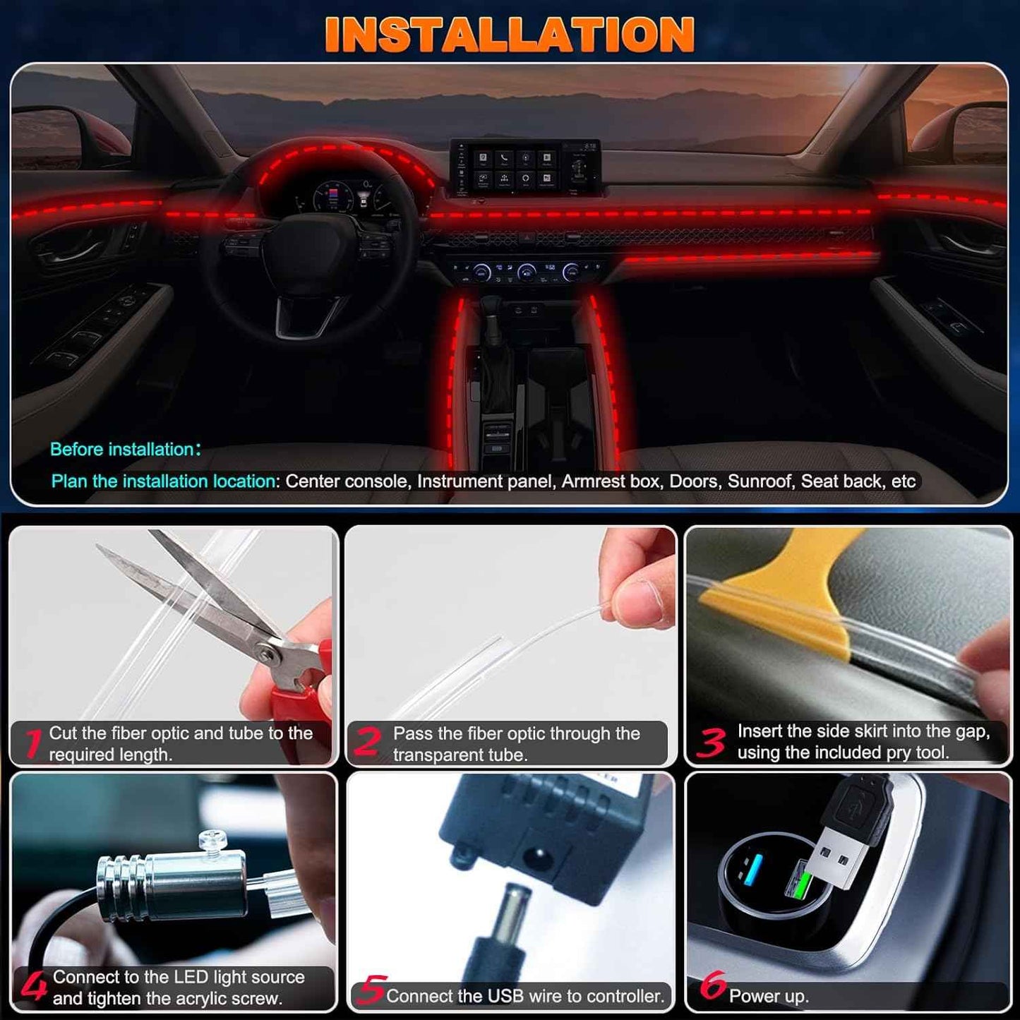 Lotus Lantern Car LED Strip Lights – Surprise Birthday Gift for Car Lovers, Music-Sync Interior Ambient Lighting
