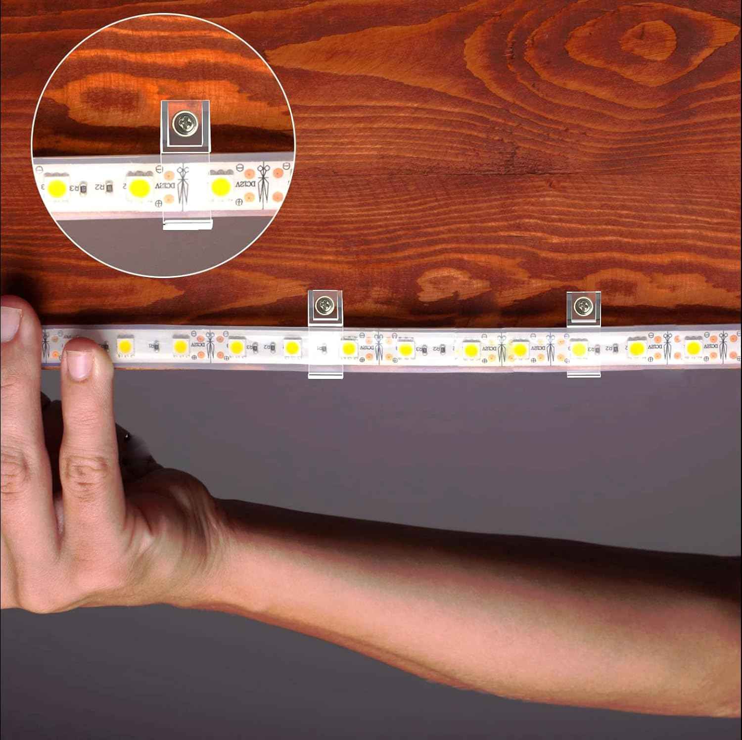 ATB Weatherproof LED Strip Light Clips for Camping Trailers and Patio Cover Installations, Clear 10mm/12mm Mounting Bracket Pack of 100
