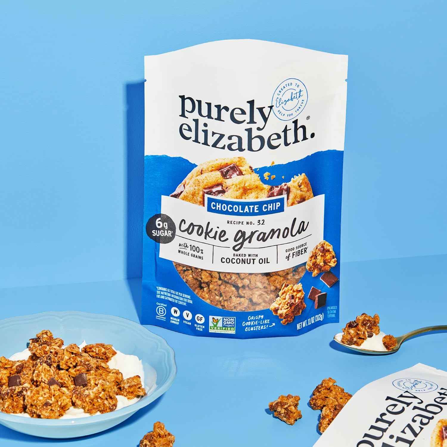 Purely Elizabeth Cookie Granola Chocolate Chip – Housewarming Present for the Health Conscious Host, Premium Gluten Free Vegan Granola 3 Pack