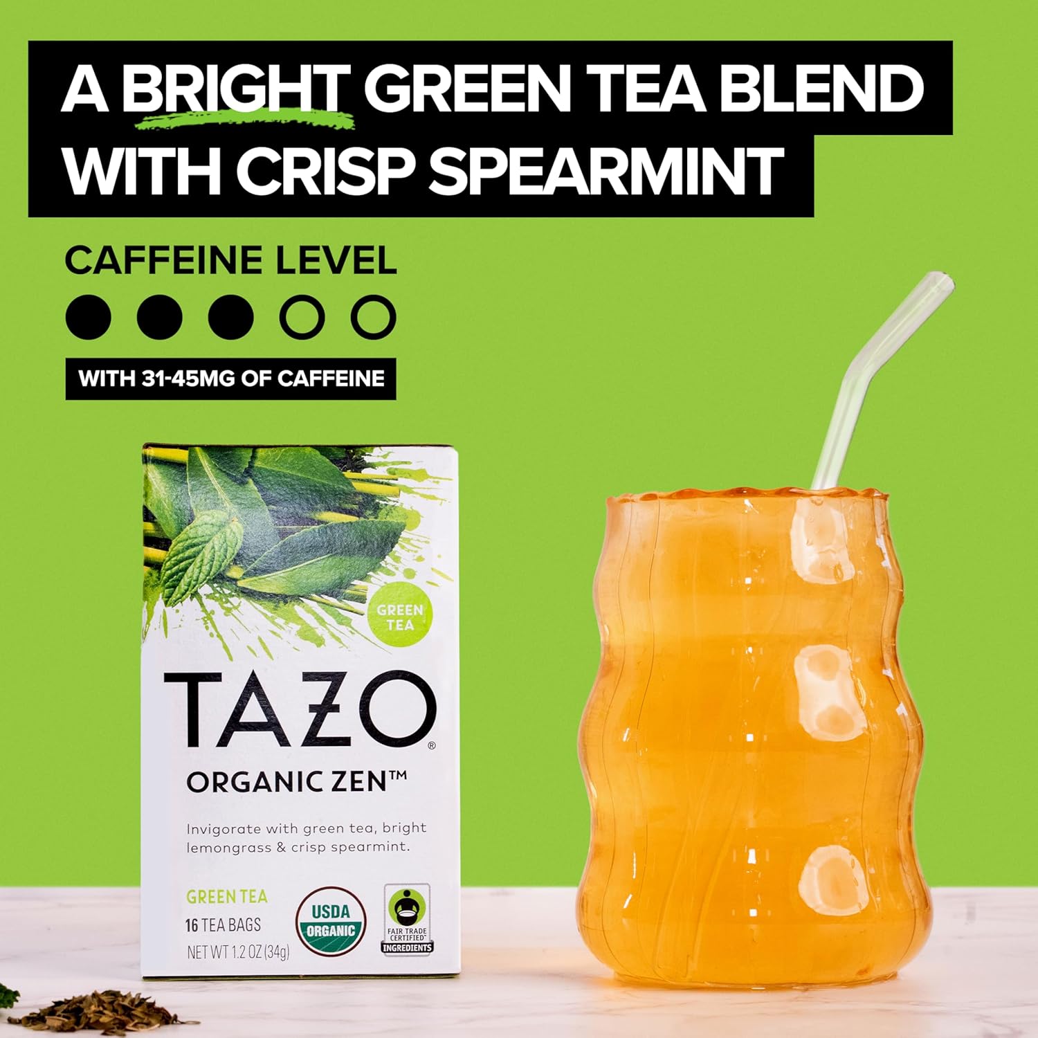 low caffeine content of 31–45 mg per 8 fl oz serving suitable for sensitive consumers