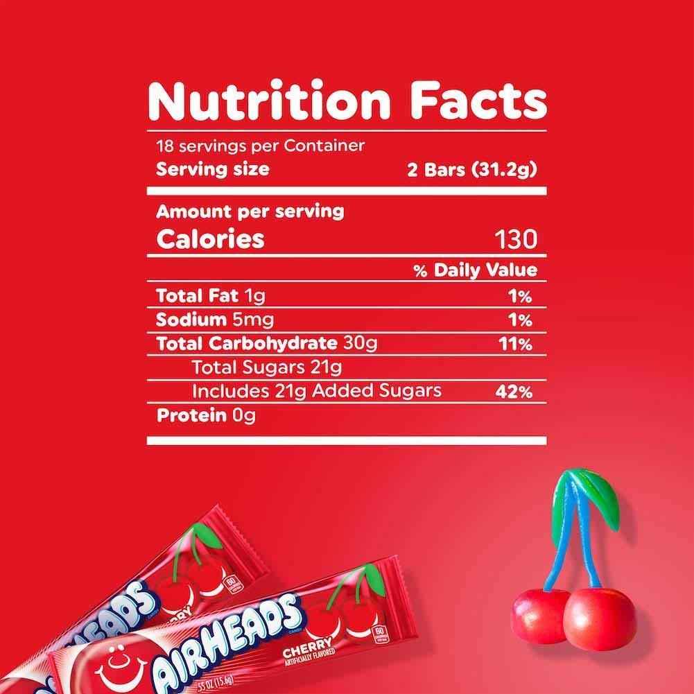 Airheads Cherry Taffy – Summer Picnic and Camping Treat That Won't Melt, 36 Individually Wrapped Bars