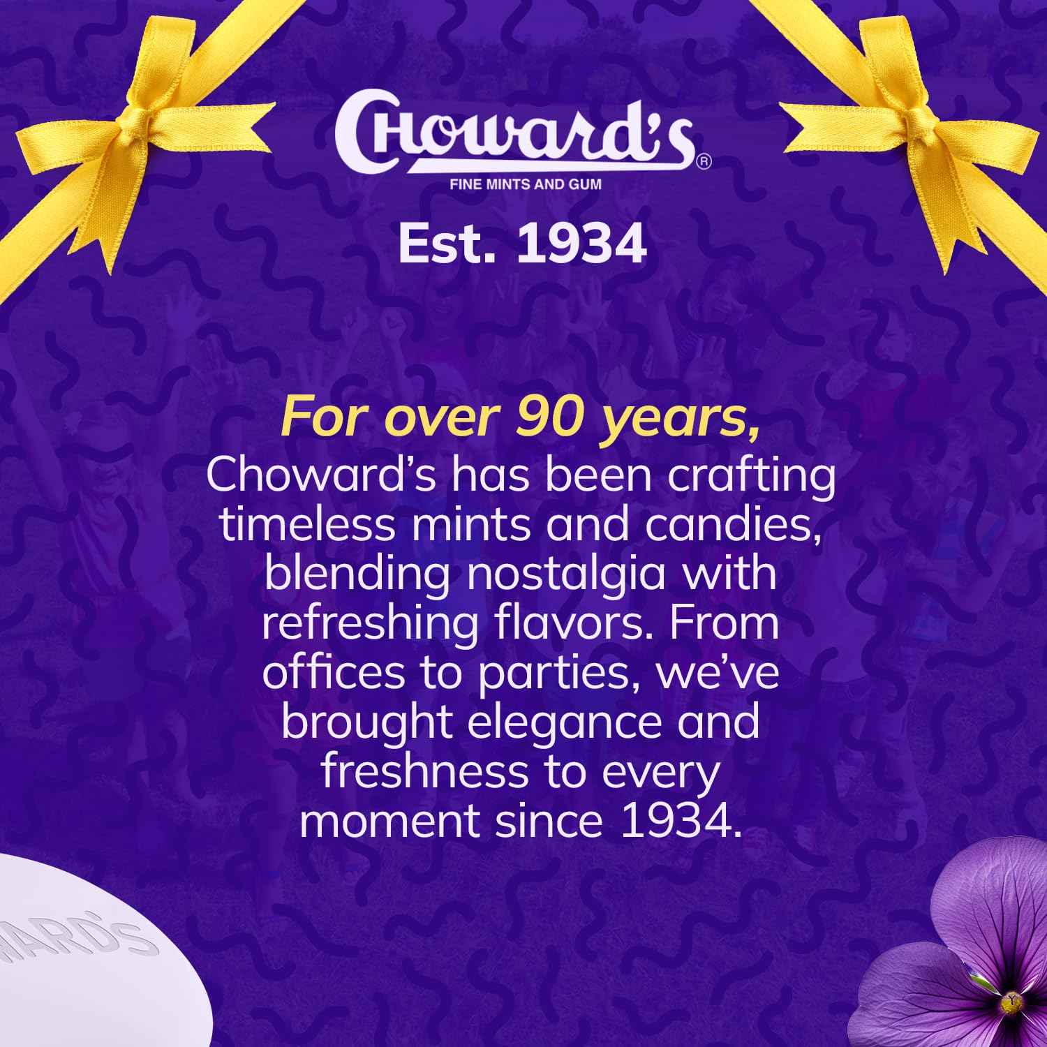 Choward's Violet Mints Candy Bag – Low-Calorie Self-Care Ritual, 3 Pack of 20-Calorie Floral Mints for Daily Wellness