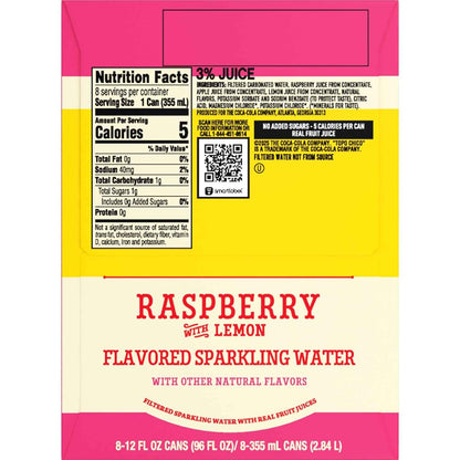 Topo Chico Sabores Raspberry with Lemon – Guilt-Free No-Added-Sugar Sparkling Refreshment for Mindful Hydration, 12oz 8pk