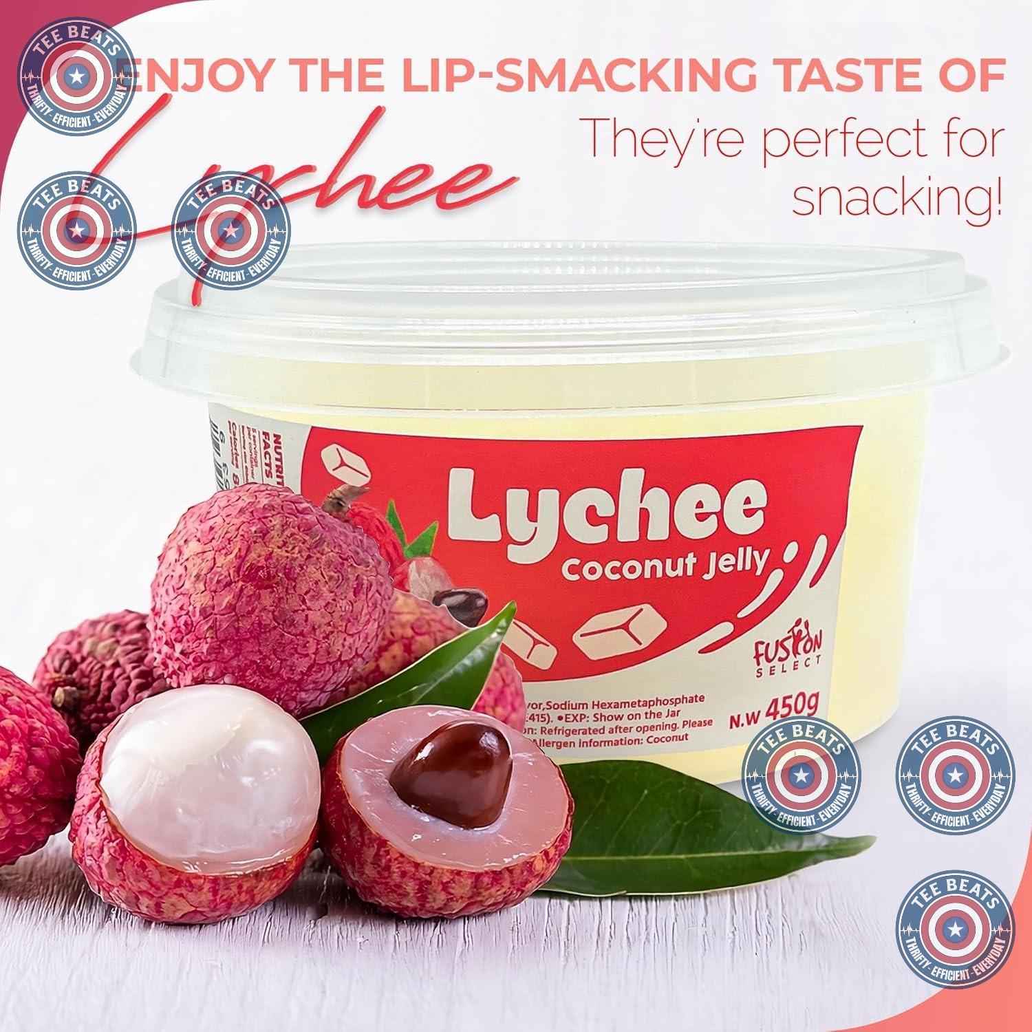 Fusion Select Lychee Coconut Jelly – Guilt-Free Low-Fat Snack for Mindful Wellness Routines, 14 oz Resealable Jar