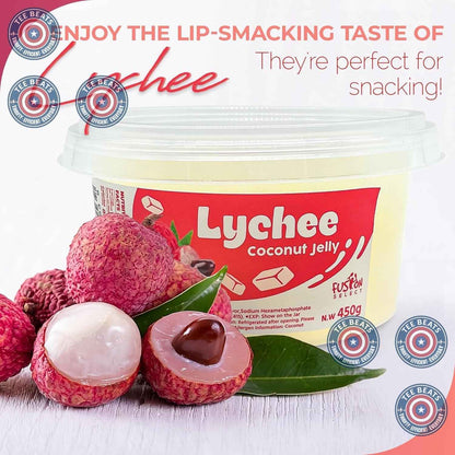 Fusion Select Lychee Coconut Jelly – Guilt-Free Low-Fat Snack for Mindful Wellness Routines, 14 oz Resealable Jar