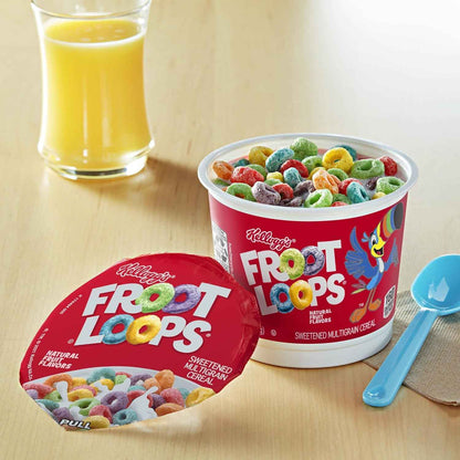 Kellogg's Froot Loops Cereal Cups – Road Trip Snack for the Car, 12 Single-Serve 1.5oz Cups
