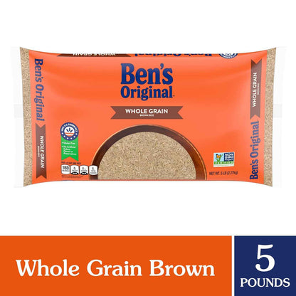 BEN'S ORIGINAL Whole Grain Brown Rice, 5 lb Bag – Low-Fat Whole Grain Side Dish for Wellness-Focused Home Cooks