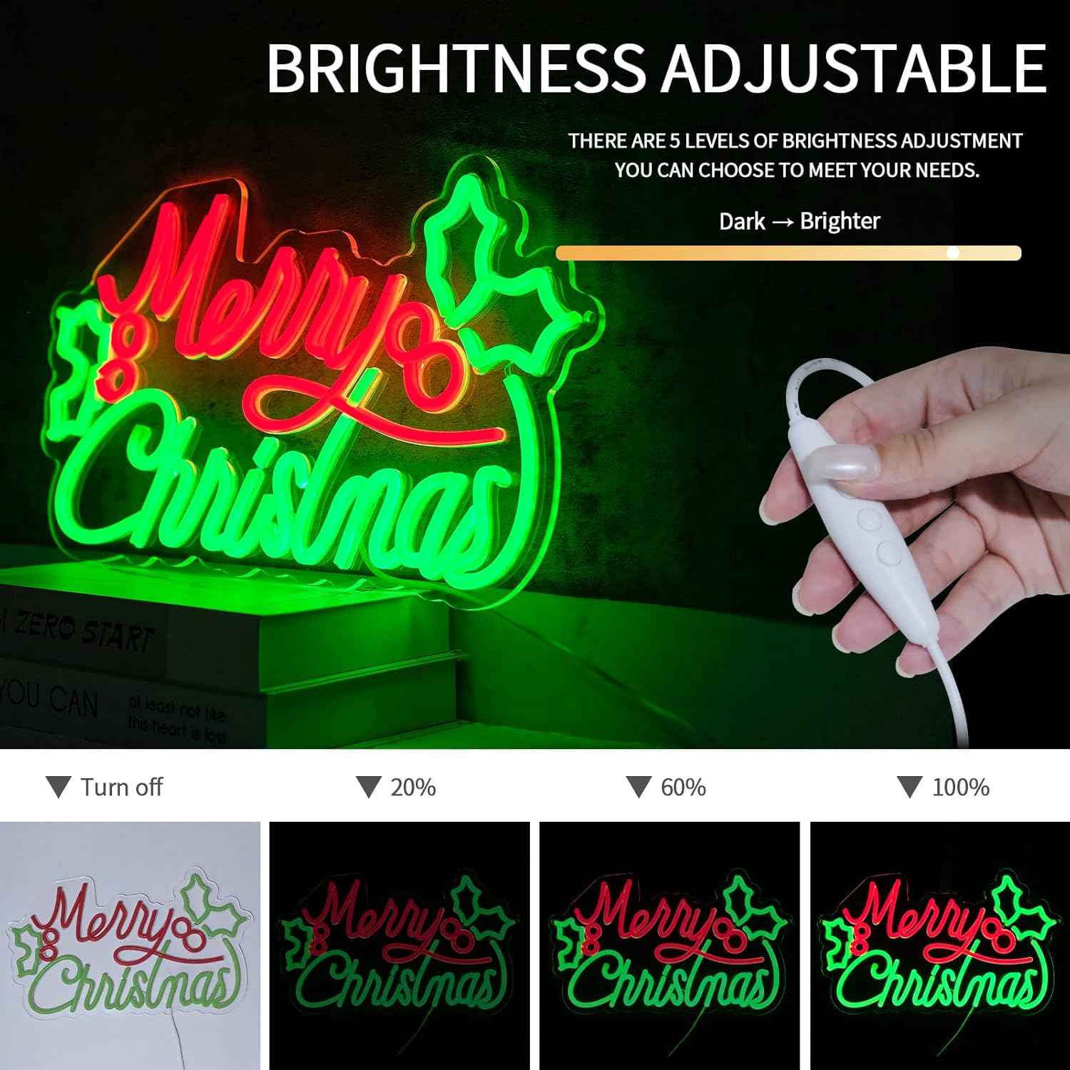 BriteLit Merry Christmas Neon Sign – Flameless Low Heat LED Wall Light, Safe Alternative to Candles for Home and Bedroom Decor