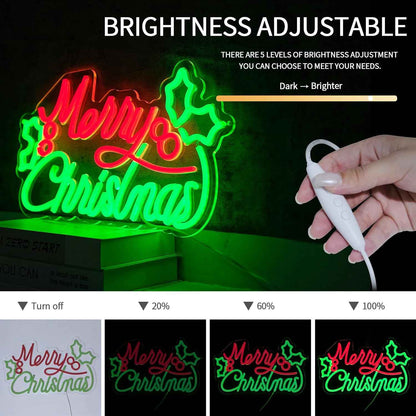 BriteLit Merry Christmas Neon Sign – Flameless Low Heat LED Wall Light, Safe Alternative to Candles for Home and Bedroom Decor