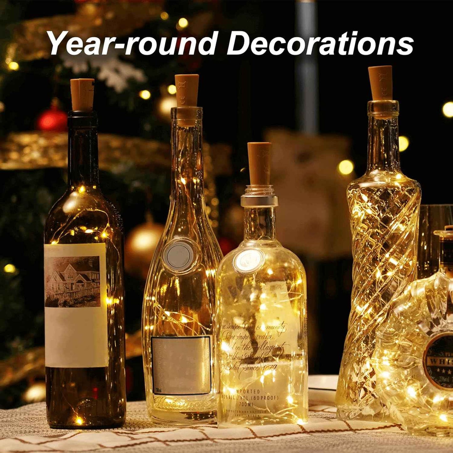 Aluan Bottle Cork LED Lights 12 LED 10 Pack – Aesthetic Shelf and Mantel Decoration for Modern Home Interiors, Warm Glow