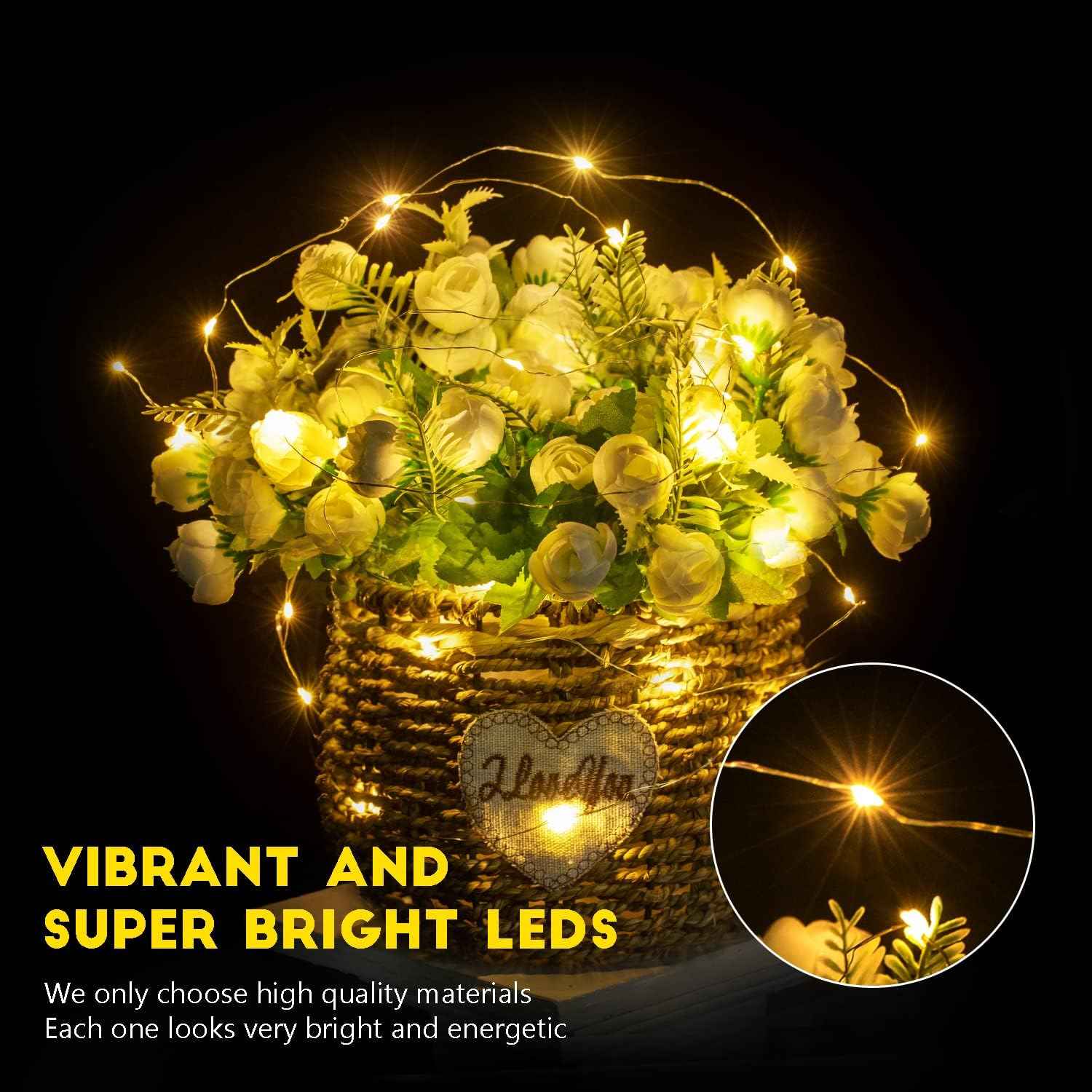 Brightown LED Mini String Lights – Living Room Mood Lighting, 7ft Bendable Silver Wire for Mantel, Shelf, and Coffee Table Decor