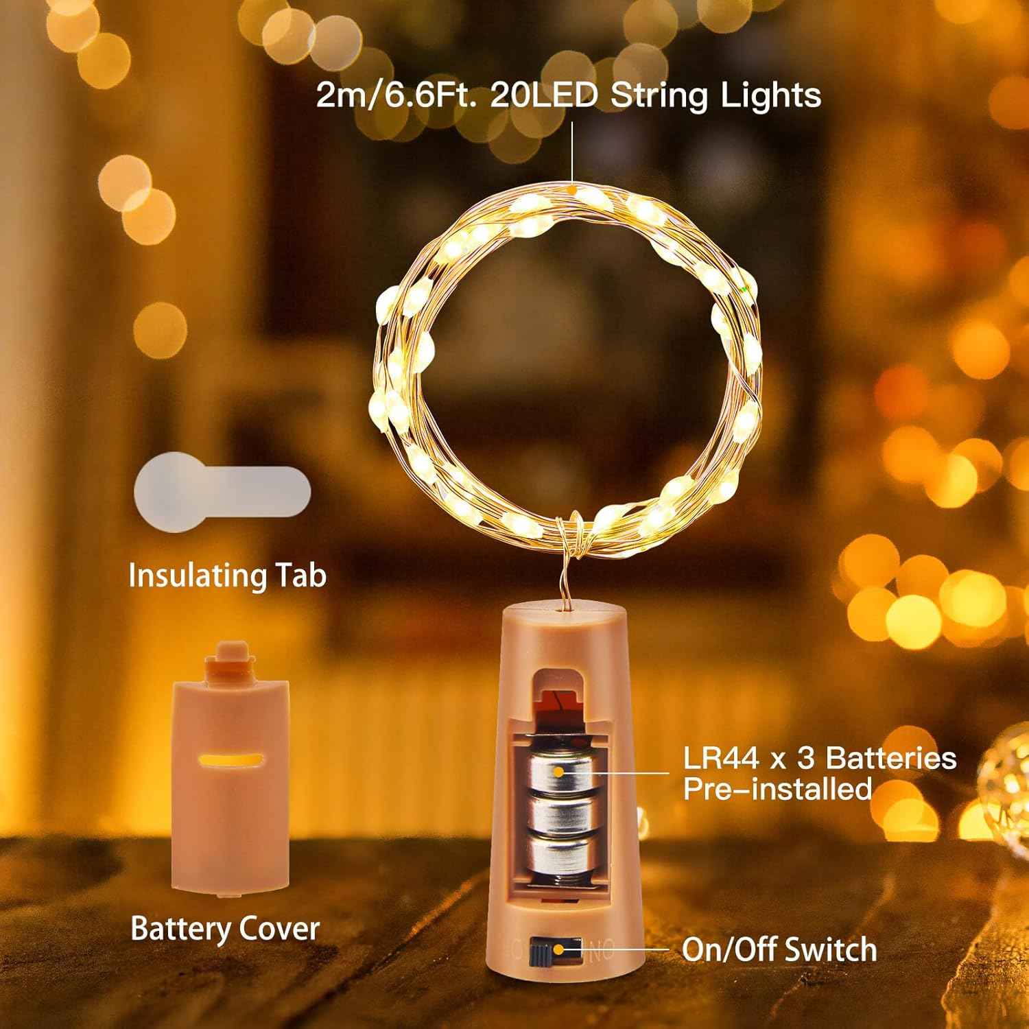 Brightown Mini LED Cork Lights – Modern Bedroom Aesthetic, 7ft Silver Wire String for Repurposed Wine Bottle Centerpieces