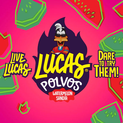 Lucas Powder Watermelon Flavored Candy – Portable Snack for Road Trips, Camping, and Park Picnics, 10 Pack of 0.71oz Bottles
