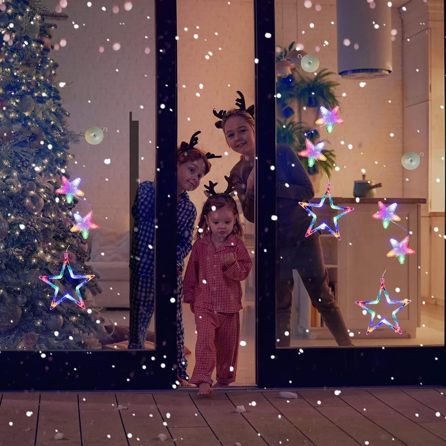 Lumalights Battery Powered Christmas Window Decor – 3-Piece Tree, Bell & Star LED Set for Bedroom Aesthetic