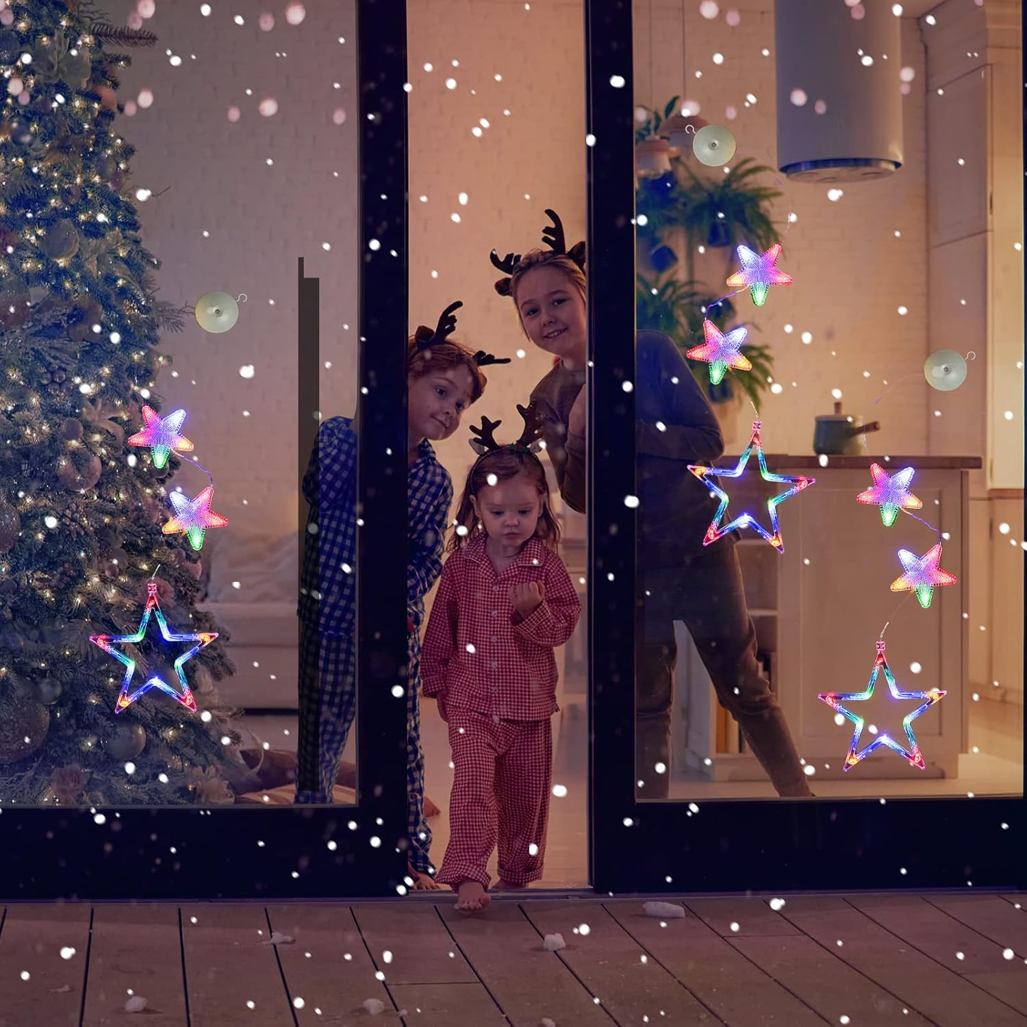 Lumalights Battery Powered Christmas Window Decor – 3-Piece Tree, Bell & Star LED Set for Bedroom Aesthetic