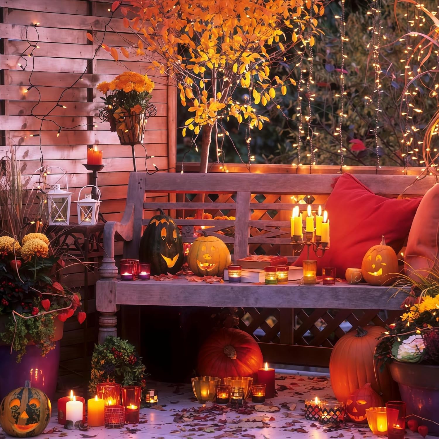 LumDecor Fall String Lights – Patio and Camping String Lights with Brown Wire, 21 ft Connectable Orange Halloween Lights for Outdoor Yard