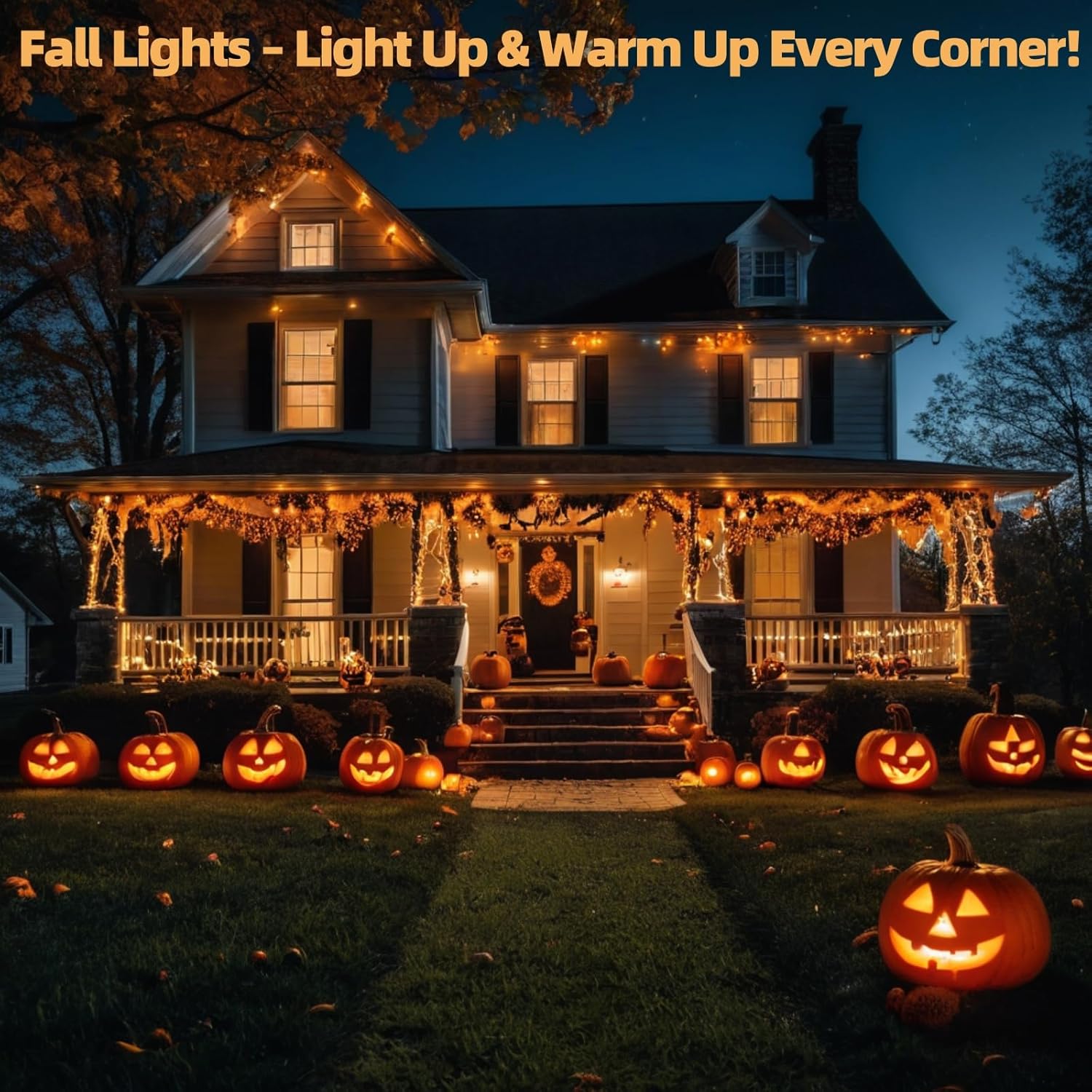 LumDecor Fall String Lights – Patio and Camping String Lights with Brown Wire, 21 ft Connectable Orange Halloween Lights for Outdoor Yard