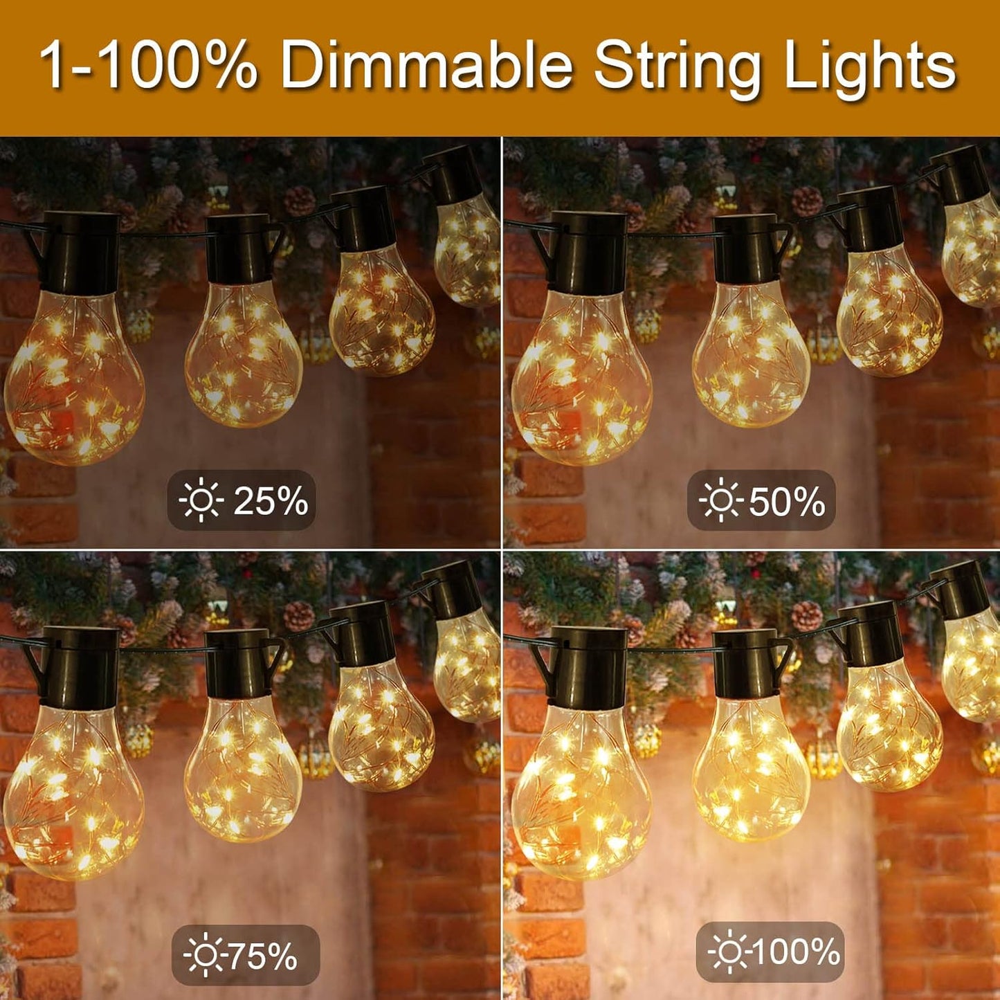 LumifyPro 14ft Battery Patio String Lights Weatherproof, 20 LED Hanging Bulbs Portable for Porch Gazebo Outdoor Dining No Outlet Needed