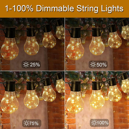 LumifyPro 14ft Battery Patio String Lights Weatherproof, 20 LED Hanging Bulbs Portable for Porch Gazebo Outdoor Dining No Outlet Needed
