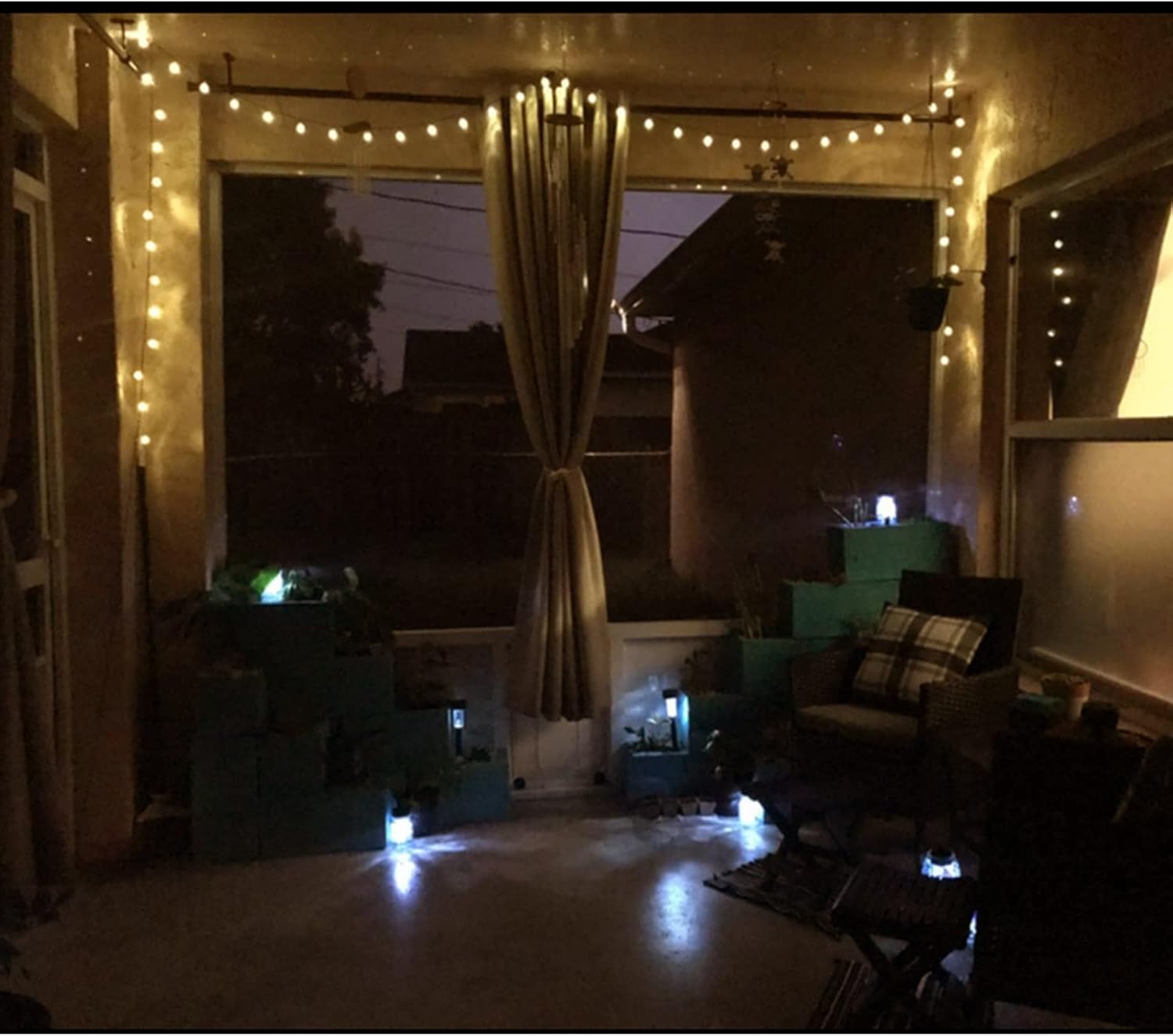 LumifyPro 14ft Battery Patio String Lights Weatherproof, 20 LED Hanging Bulbs Portable for Porch Gazebo Outdoor Dining No Outlet Needed