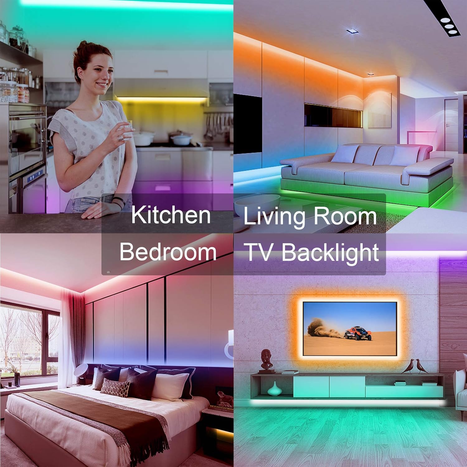 Lumiglow Smart LED Light Strips 100ft – Cuttable RGB Strip Lights for Living Room Ceiling and Stair Accent Lighting