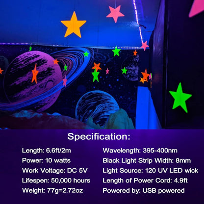 Lumiglow UV Black Light Strip – 6.6ft Glow Party Gift for Teens, Gamers and Creative Hobbyists