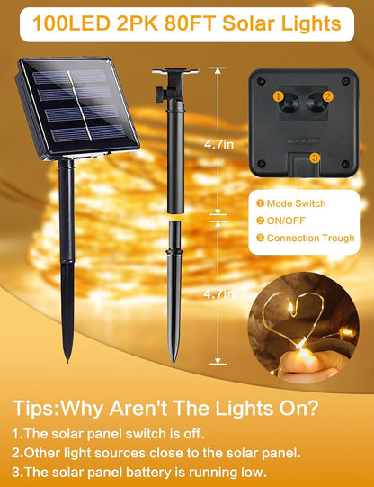 LuminaGlow Solar Fairy Lights – Camping and Outdoor Dining Decor, 80FT 200 LED, Dusk-to-Dawn Auto