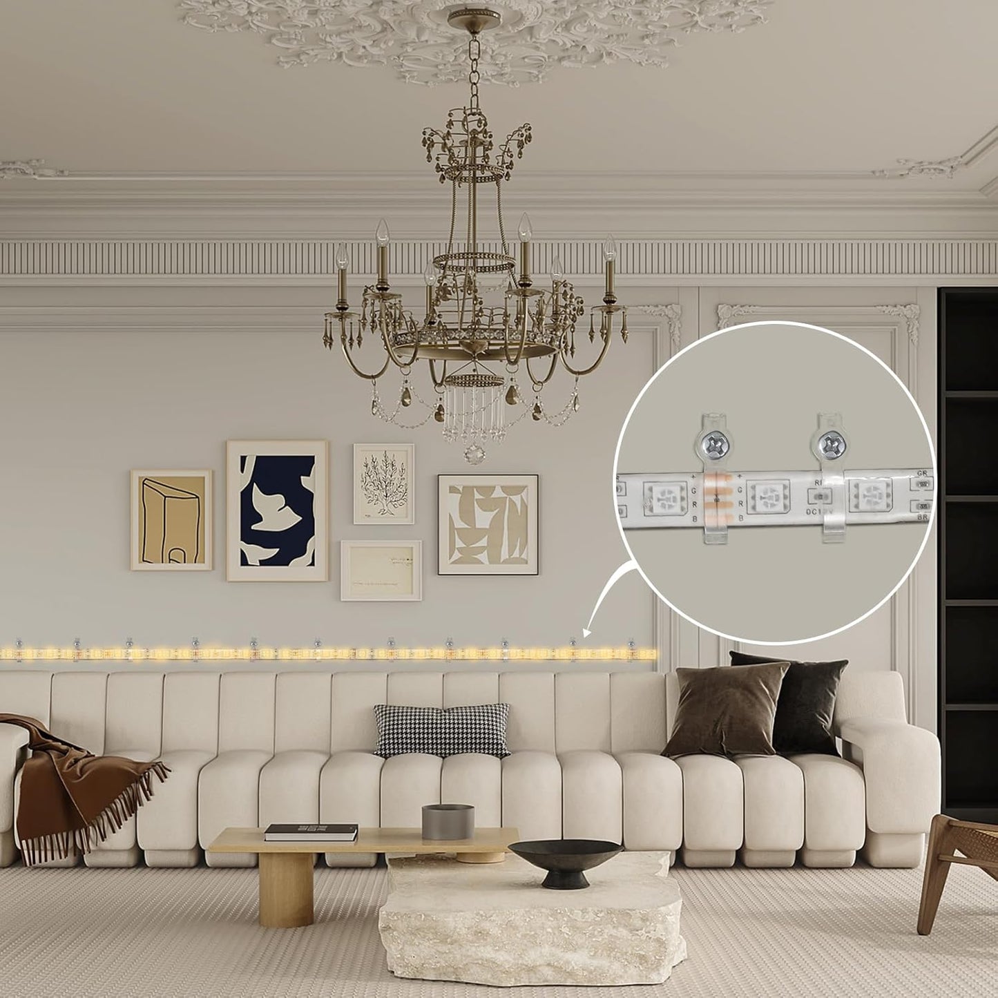 LuminEdge Strip Light Fixing Clips – Living Room Cove and Shelf LED Mounting Hardware, 100 Clear Brackets