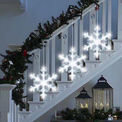 LuminGlow 3Pack Hanging Snowflake Lights – Fireplace Mantel & Window Accent for Holiday Home Styling
