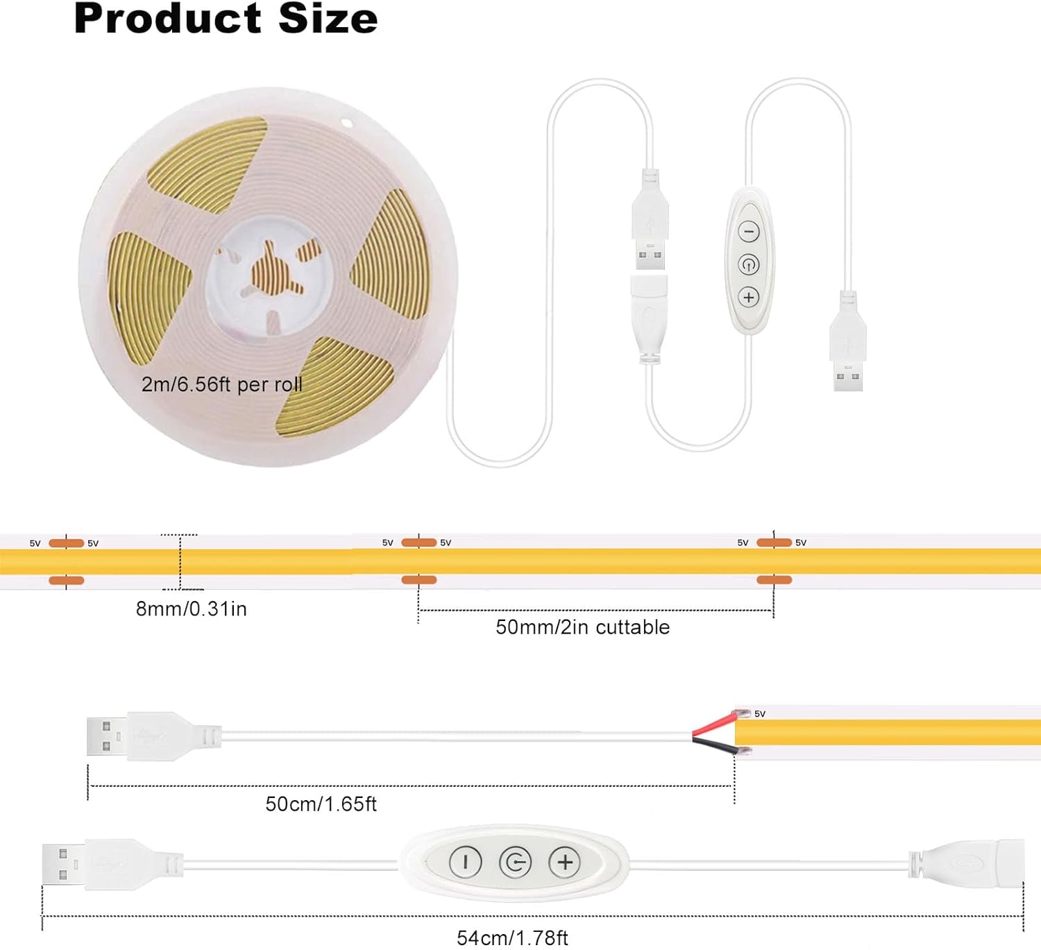 LuminGlow COB LED Tape – High CRI Desk Bias Light for Home Office and Study Monitor, USB Powered