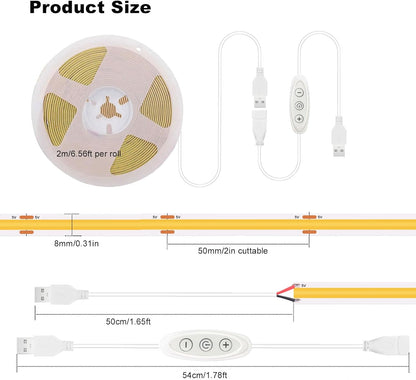LuminGlow COB LED Tape – High CRI Desk Bias Light for Home Office and Study Monitor, USB Powered