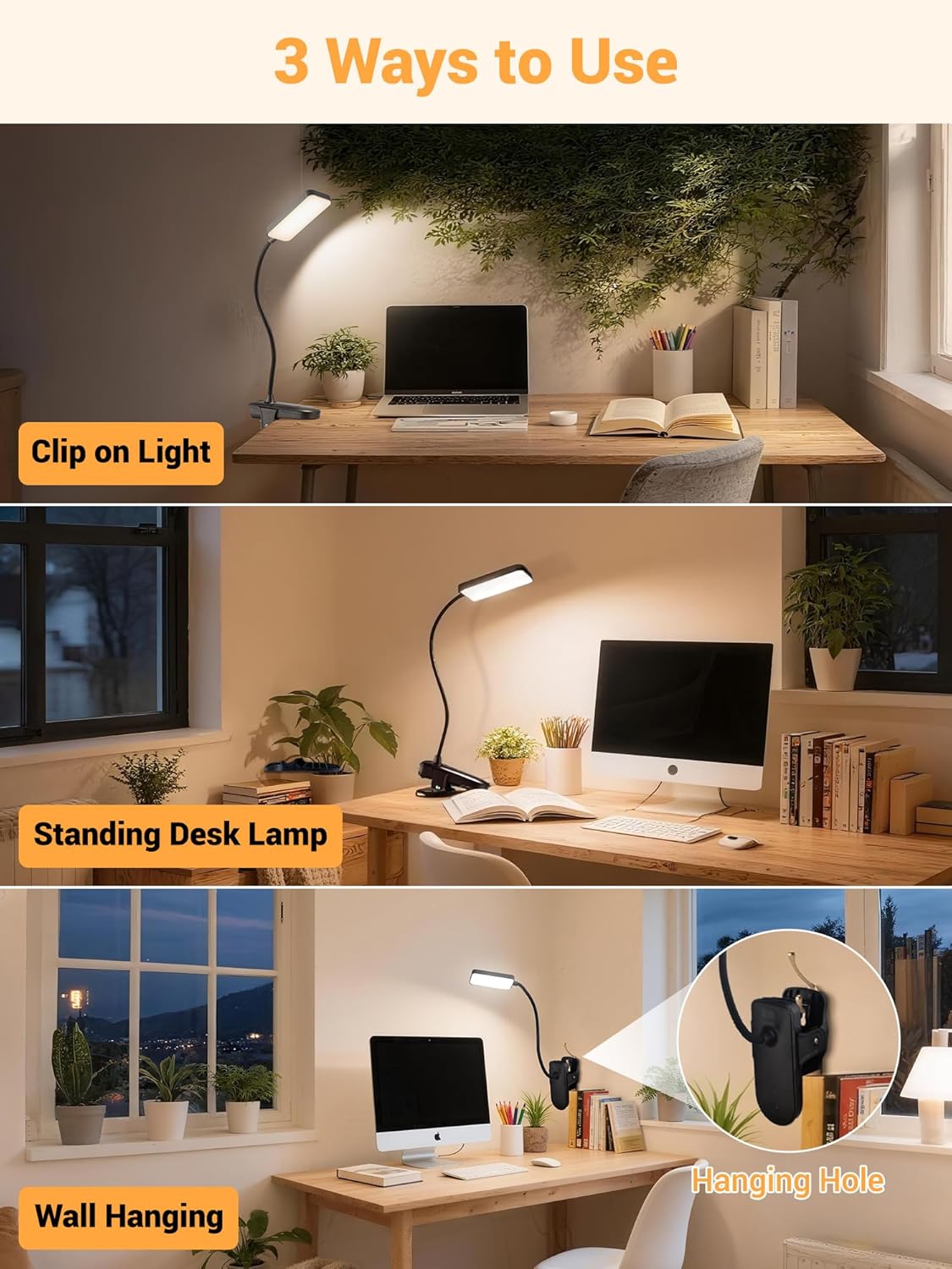LuminGlow Pro Clip Lamp – Minimalist Reading Light for Intentional Living Spaces, Cordless Clean Design