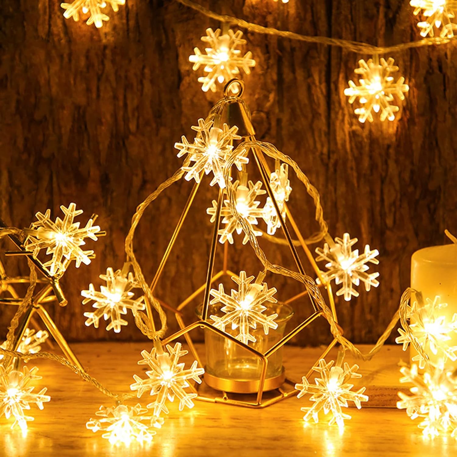 LuminGlow Snowflake Lights – Patio String Lights Outdoor Waterproof, Battery Operated 20Ft for Evening Gatherings