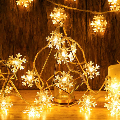 LuminGlow Snowflake Lights – Patio String Lights Outdoor Waterproof, Battery Operated 20Ft for Evening Gatherings