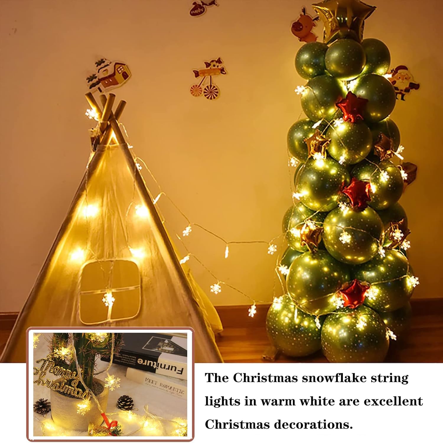 LuminGlow Snowflake Lights – Patio String Lights Outdoor Waterproof, Battery Operated 20Ft for Evening Gatherings