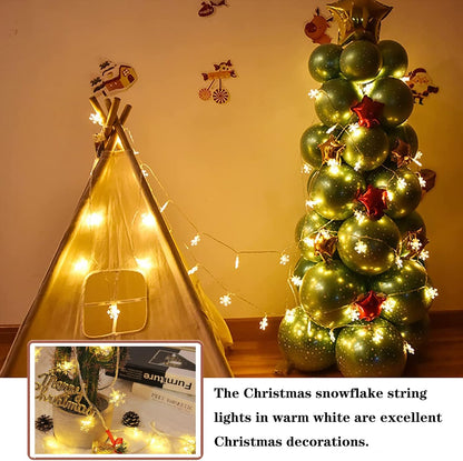 LuminGlow Snowflake Lights – Patio String Lights Outdoor Waterproof, Battery Operated 20Ft for Evening Gatherings