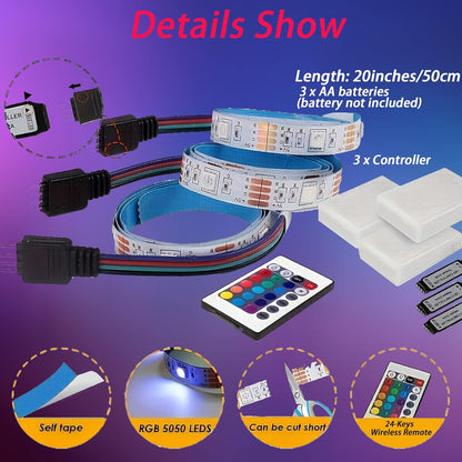 LuminGlow Wireless RGB Strip Lights – Mood Lighting for Bookshelves, Display Niches, and Home Aesthetic