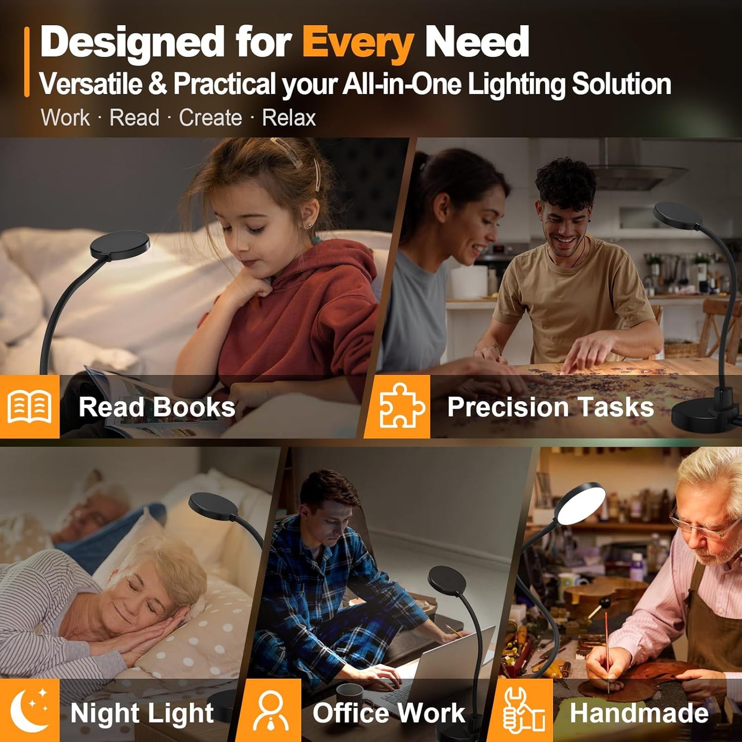 LUMINOAK CozyBeam Desk Lamp – Housewarming Gift Idea with Eye-Caring Light, Timer, and Sleek Matte Finish