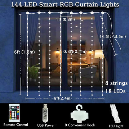 LuminVue Smart Curtain Lights – Thoughtful Birthday Gift for Her, App Controlled RGB Bedroom Decor 8x6ft
