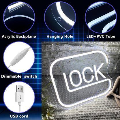 LUMIORA Lock Neon Sign – Bedroom Wall Decor Accent, Dimmable LED Ambient Light for Cozy Modern Interior