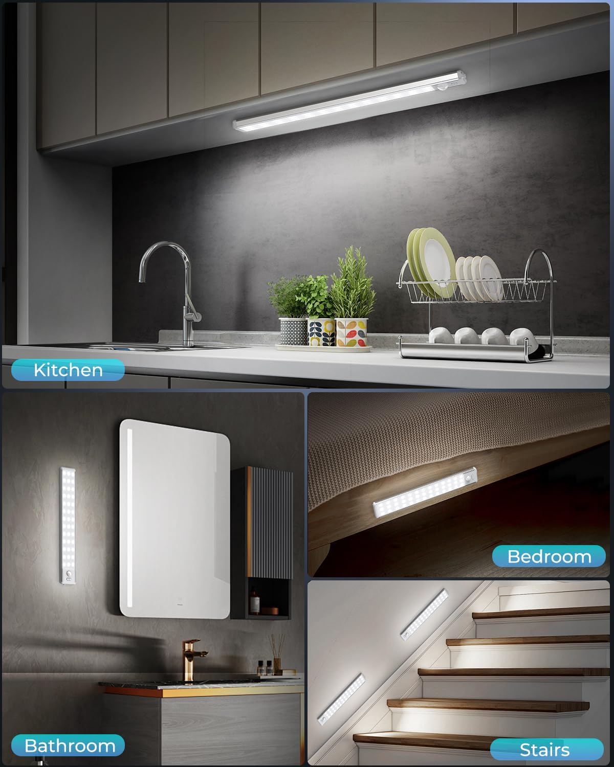 LUMIORA Under Cabinet Task Light – 180 Lumen Motion Sensor LED for Home Office and Garage Workbench, Rechargeable 2 Pack